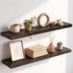 Live Edge Elm Floating Shelves - 24 In Rustic Solid Wood Shelves with Heavy-Duty Invisible Bracket, Wall-Mounted Wooden Shelf for Living Room, Bathroom, Kitchen Storage & Display, Set of 2, Natural