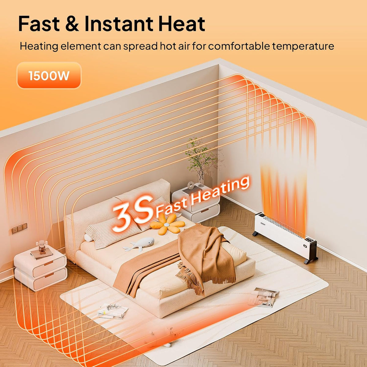 Bonnlo 32'' Electric Baseboard Heater with Remote, 1500W Convection Space Heater with Timer, Multi Heating Modes, Water Tank, Touch Panel, Overheat & Tip-Over Protection for Indoor Home Bedroom Office