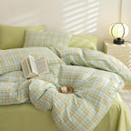 EAVD Vintage Buffalo Plaid Duvet Cover Queen Red&Black&Green Muslin Cotton