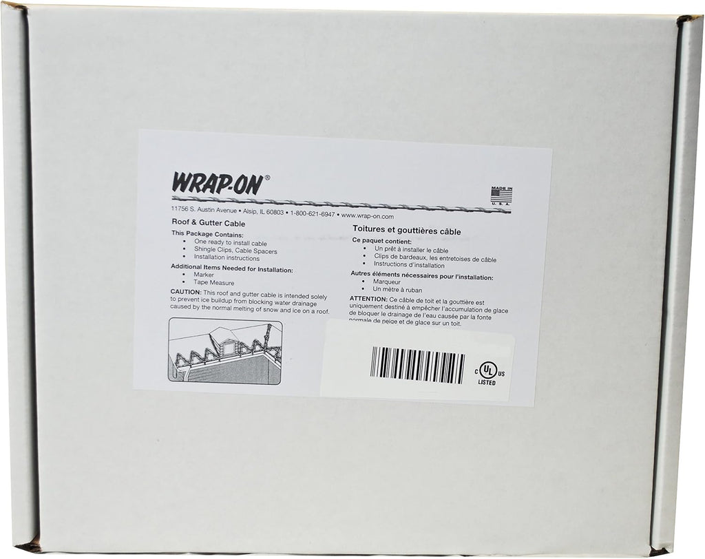 Wrap-On Roof and Gutter Deicing Cable - 175' Grey Electric Heating Cord with 3 Prong Plug & 120 Volt Operation - 14175