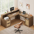 63" Farmhouse L Shaped Desk with Drawers & Printer Shelf for Home Office