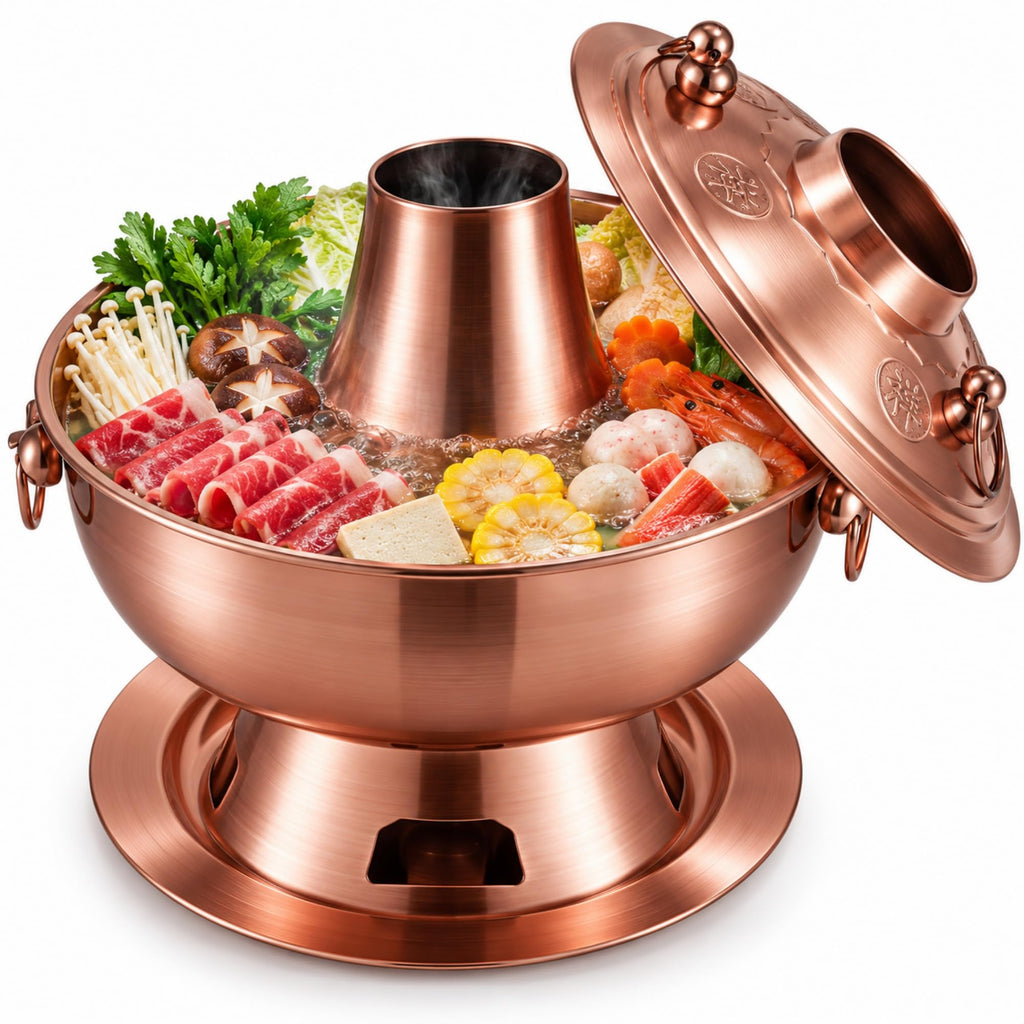 Charcoal Hot Pot, Chinese Charcoal Hot Pot Cooker for Camping (Bronze)