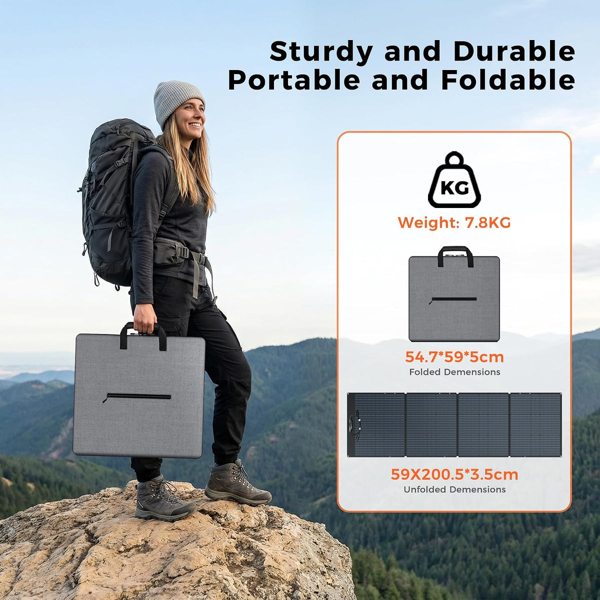 200W Portable Solar Panel for Power Station and Solar Generator, ETFE Foldable Solar Panels 23.7% High Efficiency IP68 Waterproof for Outdoor Trip RV Camping Blackout Off Grid Emergency Power