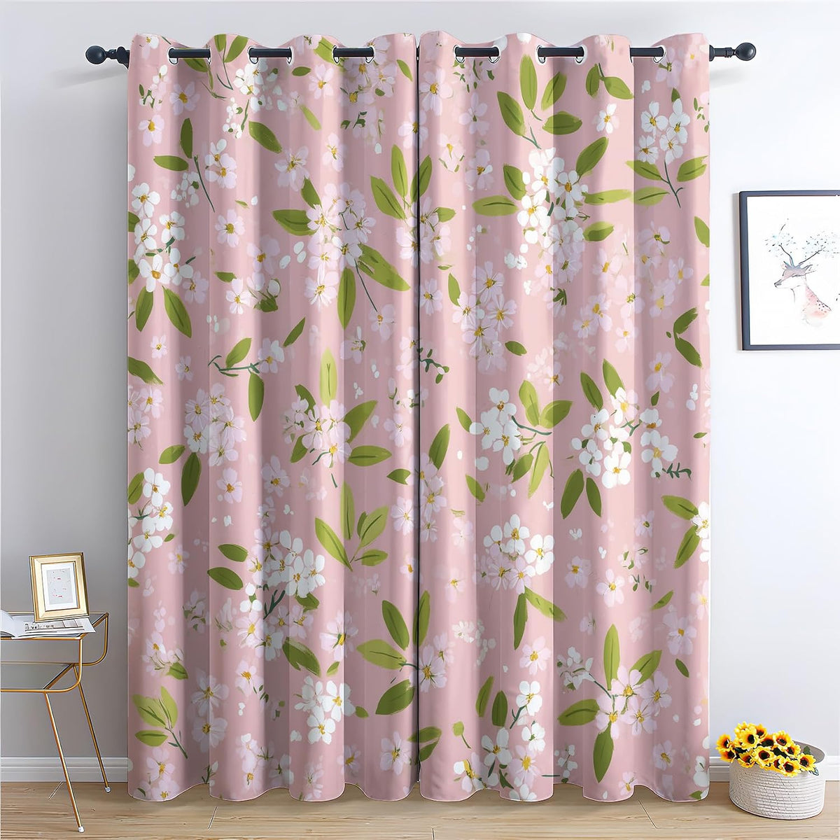 Floral Curtains 108 Inches Long 2 Panels Set, Spring Summer Flower Botanical Blackout Curtains for Bedroom, Room Darkening Thermal Insulated Grommet Drapes for Living Room, Floral Window Treatments