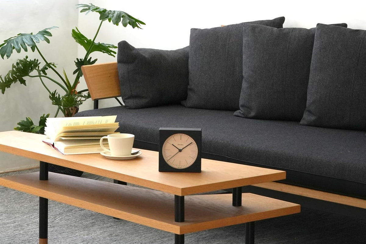 Wooden Desk Clock Japanese Handcrafted Solid Wood Clock Silent Non-Ticking Battery Operated Modern Decorative for Living Room Bedroom Office LINE Desk Clock CH-075 (Black)