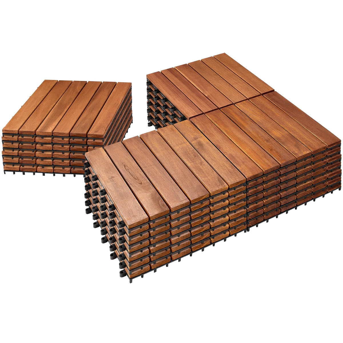 PrimeZone 54 PCS Solid Acacia Wood Interlocking Deck Tiles, Natural Wood