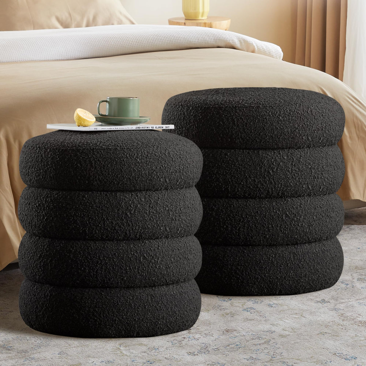 Busaurus Storage Ottoman Bench 49.2 Inch Upholstered Fabric Storage Bench for Bedroom End of Bed Aesthetic Large Oval Ottoman for Living Room Entryway (Ivory)