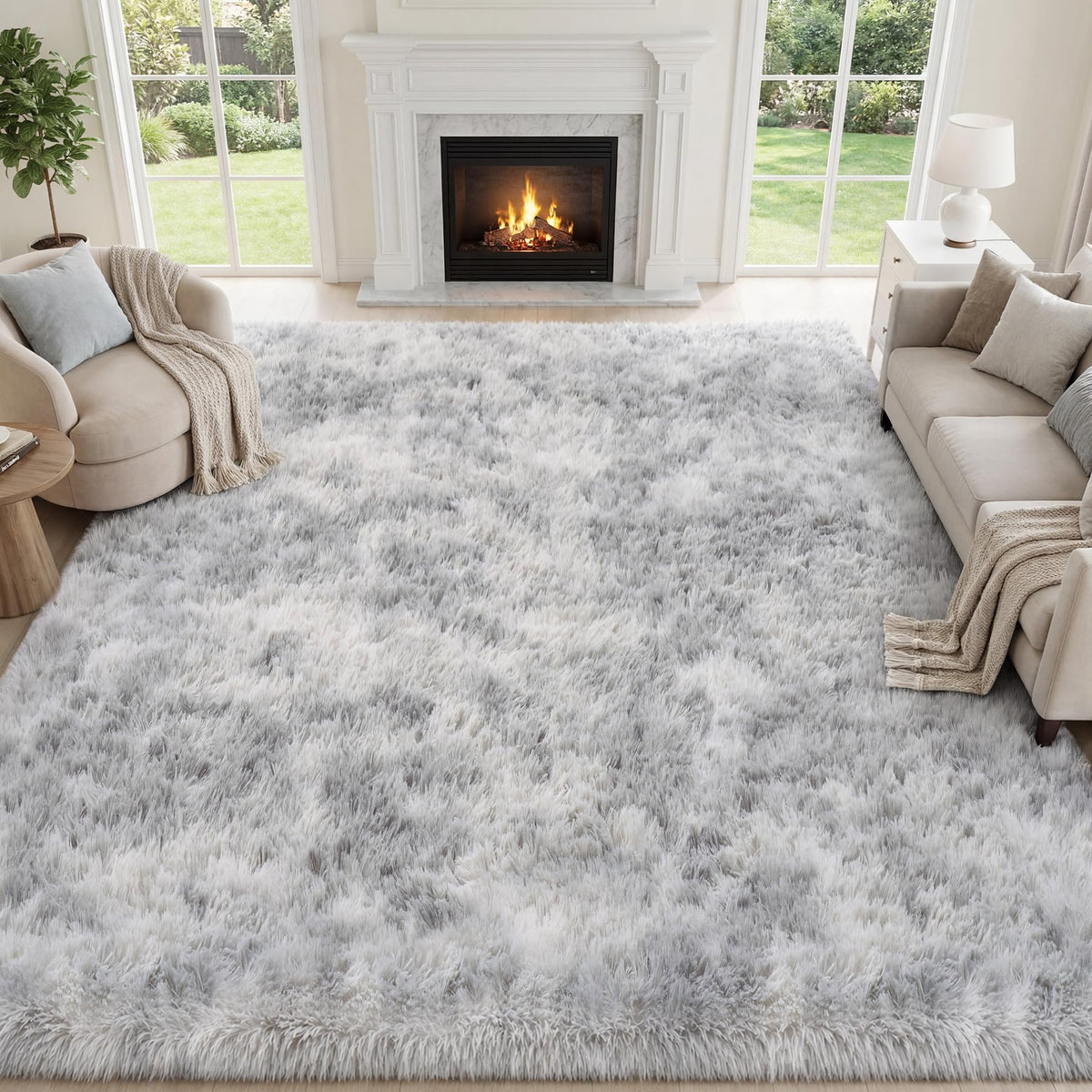 PLHXFR 9x12 Area Rugs Living Room: Fluffy Bedroom Soft Shag Rug Black Grey
