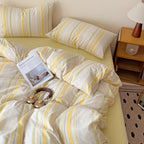 Plaid Duvet Cover Set Washed Cotton,Queen(90"x90"),Multicolor Gingham