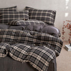 EAVD Vintage Buffalo Plaid Duvet Cover Queen Red&Black&Green Muslin Cotton