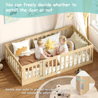 EXPERLAM Twin Montessori Floor Bed with High Guardrails and 2 Door Latch, Solid Wood Toddler Bed Frame with 10 Slats and Supporting keel, Low-to-Floor for Crib-to-Bed Transition, Natural