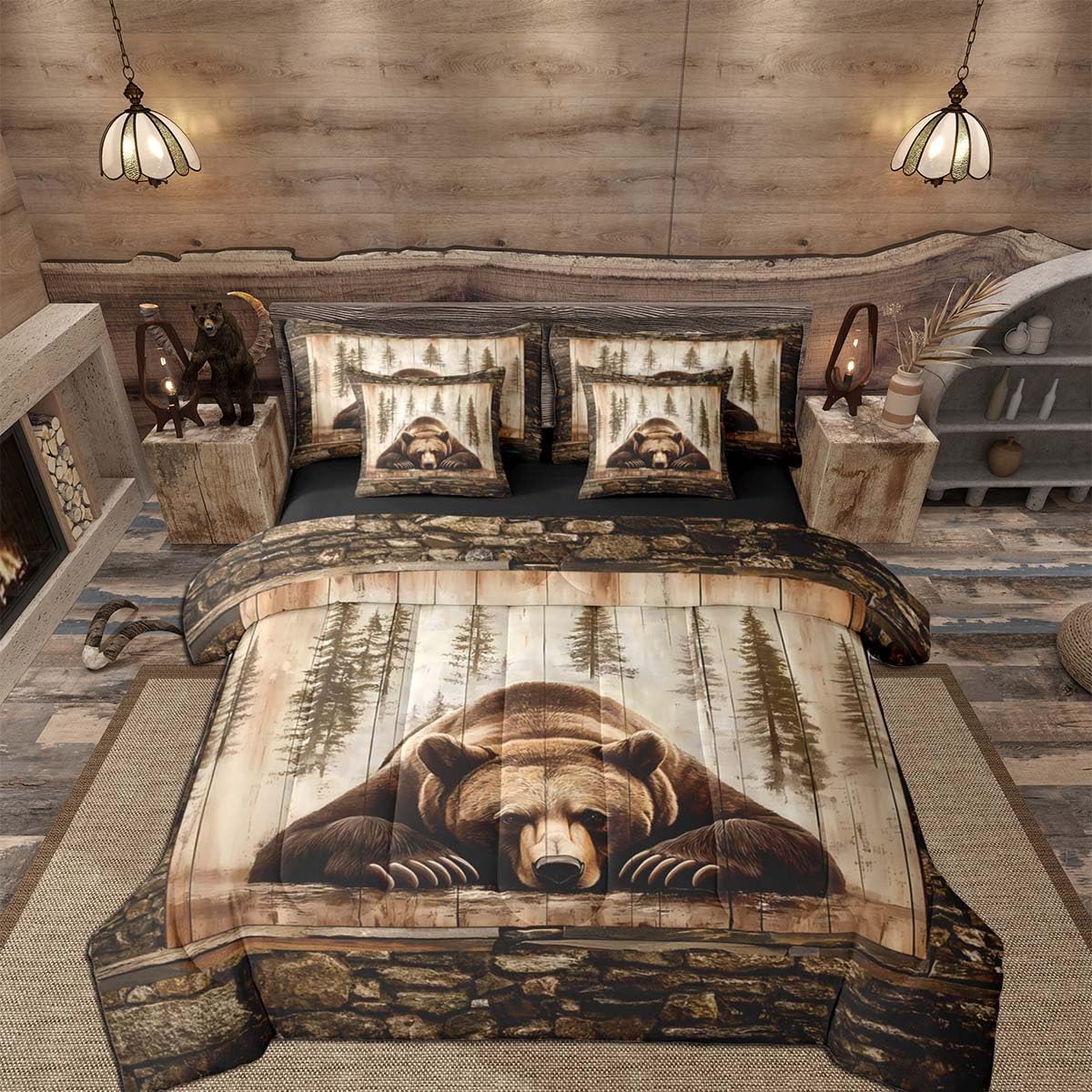 Feelyou Deer Comforter Set with Sheets King Size 7 piece Kids Rustic Deer Hunting Bedding Set Cabin Lodge Deer Bed in a Bag Farmhouse Nature Wildlife Antlers Brown Bed Set