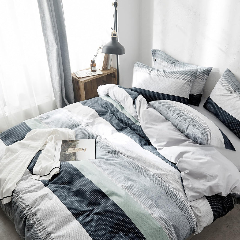 Plaid Duvet Cover Set Washed Cotton,Queen(90"x90"),Multicolor Gingham