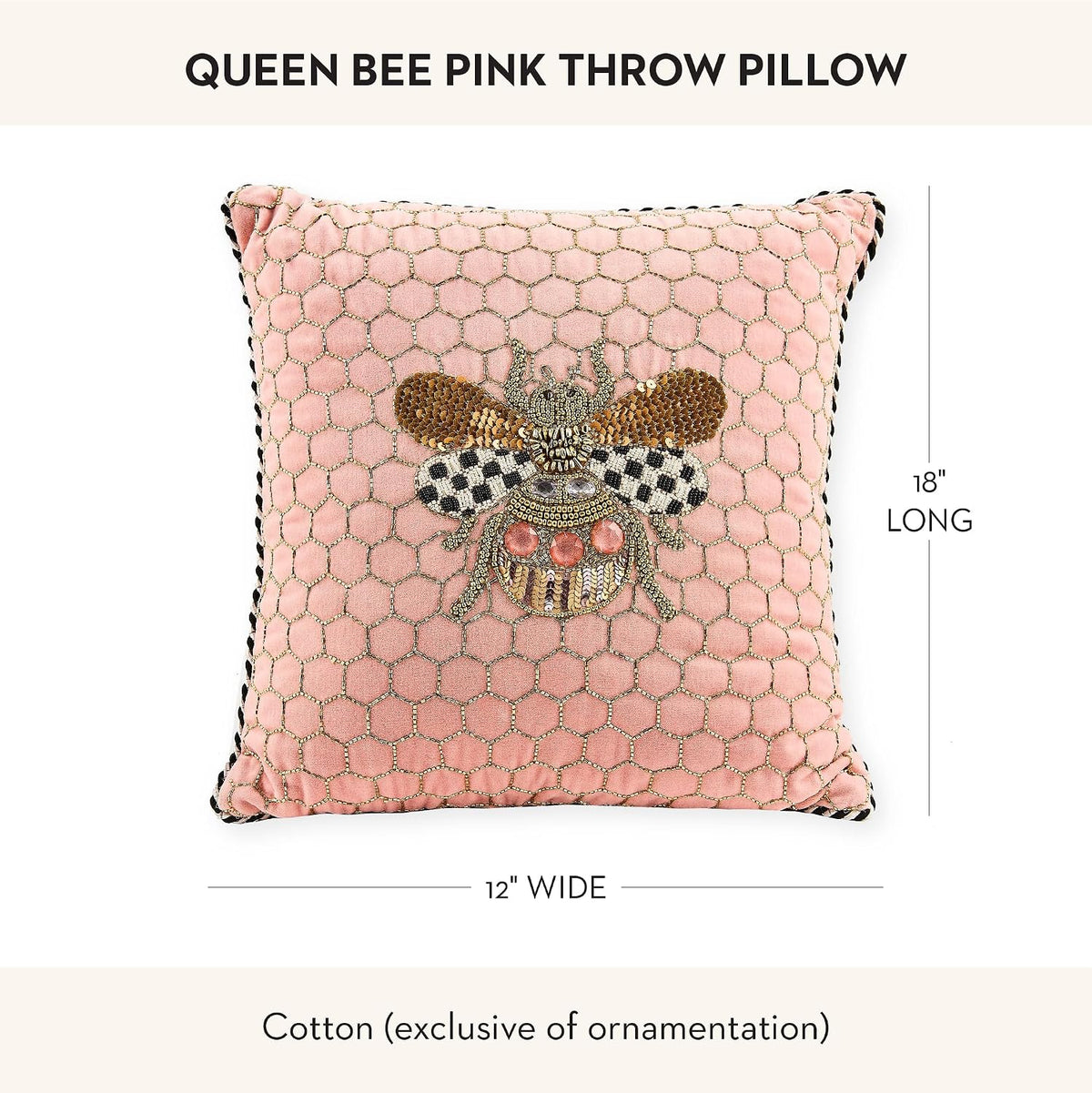 MACKENZIE-CHILDS Throw Pillow, 18x12, Queen Bee Pink