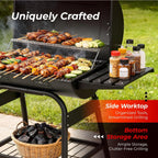 VINGLI Upgraded Barrel Charcoal Grill with Sides Table, Movable Outdoor Smoker with Chimney for Party Garden Patio and Backyard Cooking