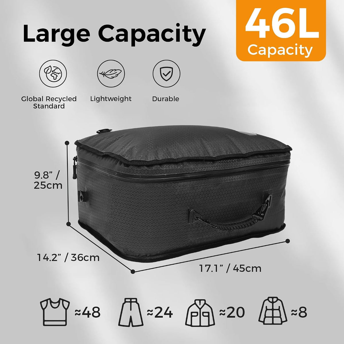ZPO Travel Vacuum Bags with Pump, IP68 Waterproof Reusable Vacuum Seal Bags for Clothing Travel, 46L Compression Bags for Carry On Suitcases and Backpack (2 Pack+Pump)