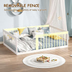 EXPERLAM Full Montessori Floor Bed for Kids, Removable Rails, White