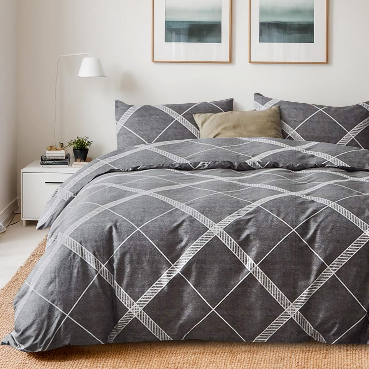 TOCOMOA Tan Gingham Duvet Cover Set Washed Cotton Like Linen, Cal King