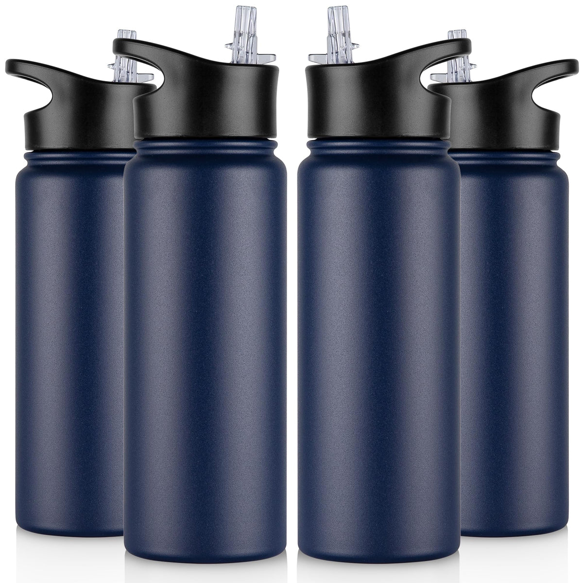 32 oz Insulated Water Bottle Bulk 8 Pack, Stainless Steel Sports Water Bottles with Straw Lid & Wide Mouth Lids, Double Walled Vacuum, Leak Proof, White