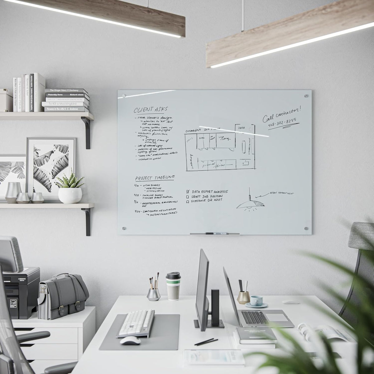 U Brands Glass Dry Erase Whiteboard, 36" x 48", Magnetic Surface, White