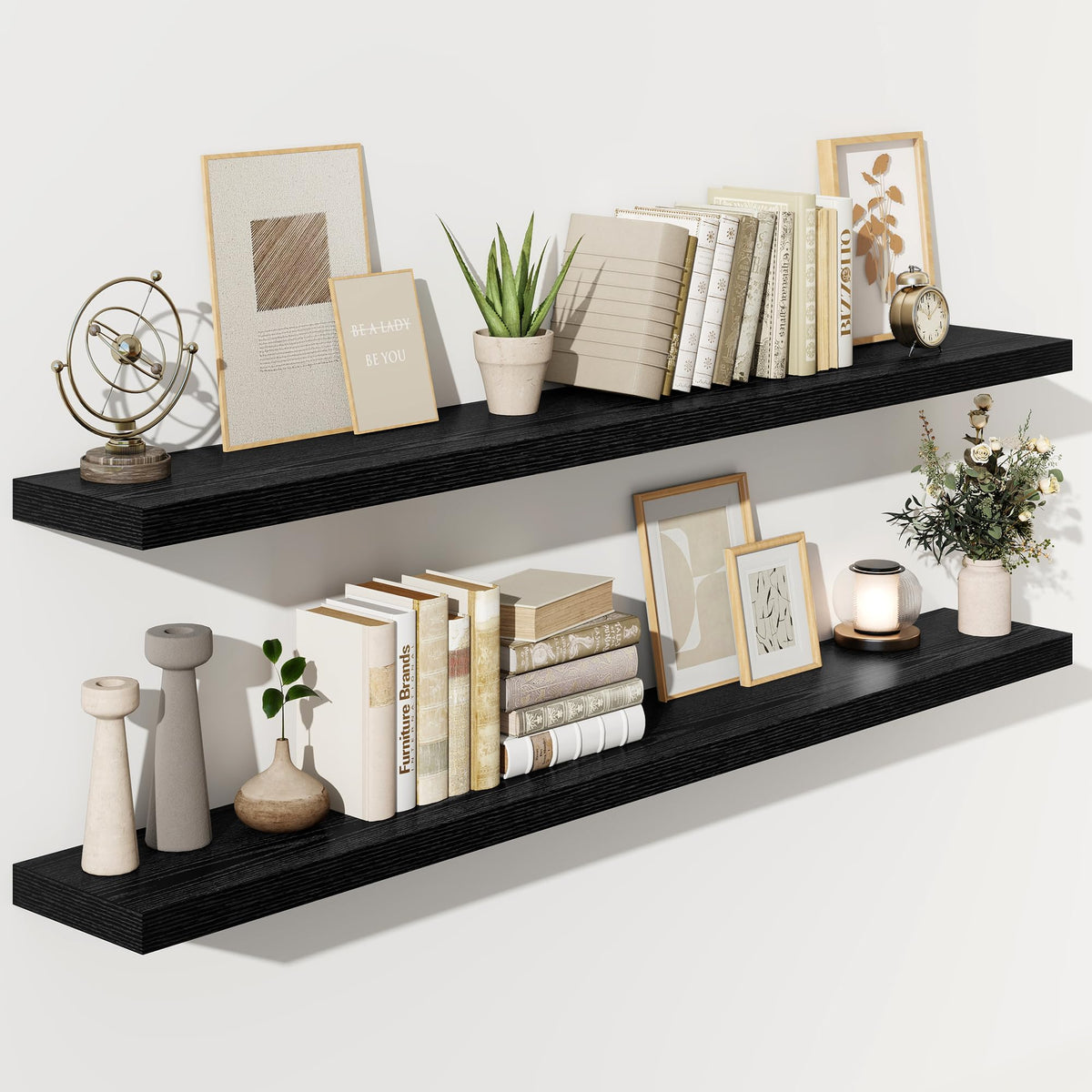 Fun Memories Floating Shelves - 2 Pack 12 Inch Rustic Wooden Wall Shelves - Extra Deeper & Thicker Wall Mounted Storage Shelf for Living Room, Kitchen, Farmhouse - 36" W x 12" D x 1.8" H - Brown