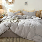 MooMee Duvet Cover Set 100% Washed Cotton Linen Like King