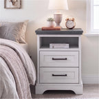 DUMOS Farmhouse Nightstand with Built-in Charging Station & USB Ports