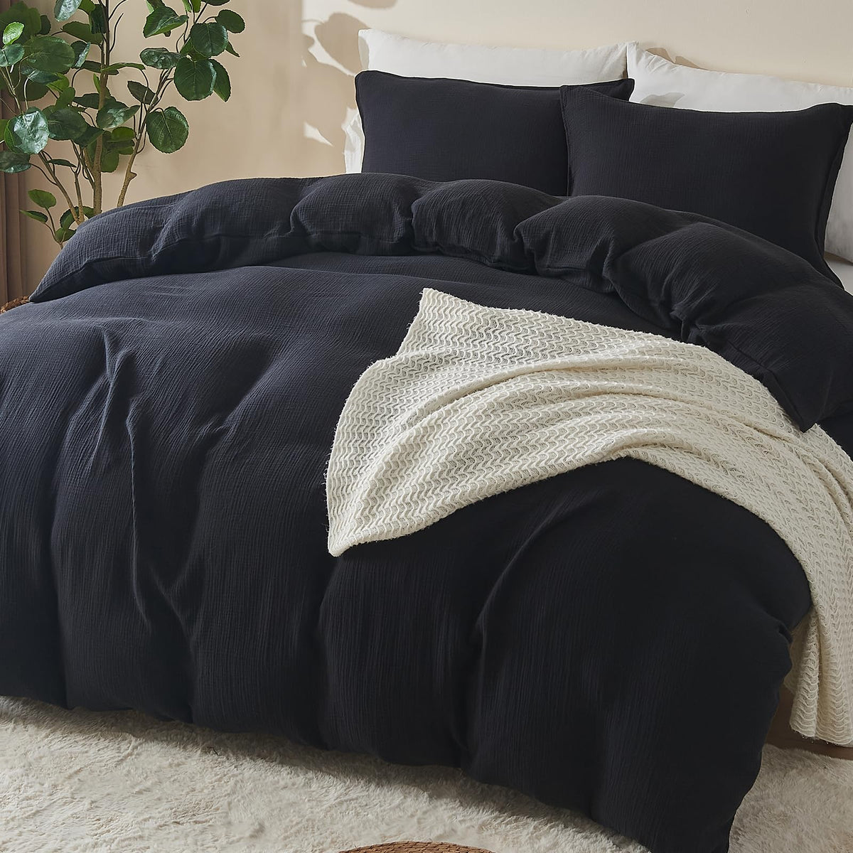 EMME Muslin Cotton Duvet Cover Set Linen Like Cream White King