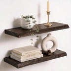 Live Edge Elm Floating Shelves - 24 In Rustic Solid Wood Shelves with Heavy-Duty Invisible Bracket, Wall-Mounted Wooden Shelf for Living Room, Bathroom, Kitchen Storage & Display, Set of 2, Natural