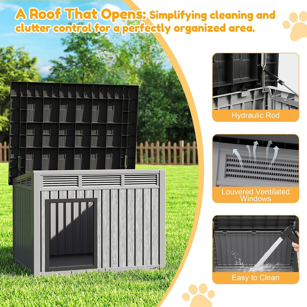 Fancyango Large Dog House with Weatherproof Roof for Indoor & Outdoor Use - Big Dog House for Large Medium Dogs(42.8" L x 33" W x 31.5" H) Grey