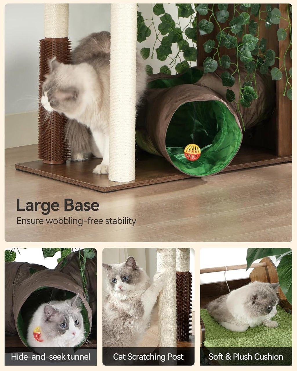 FourFurPets Large Cat Tree with Leaves, 72.8" Tall Cat Tower, Anti-tip Kit