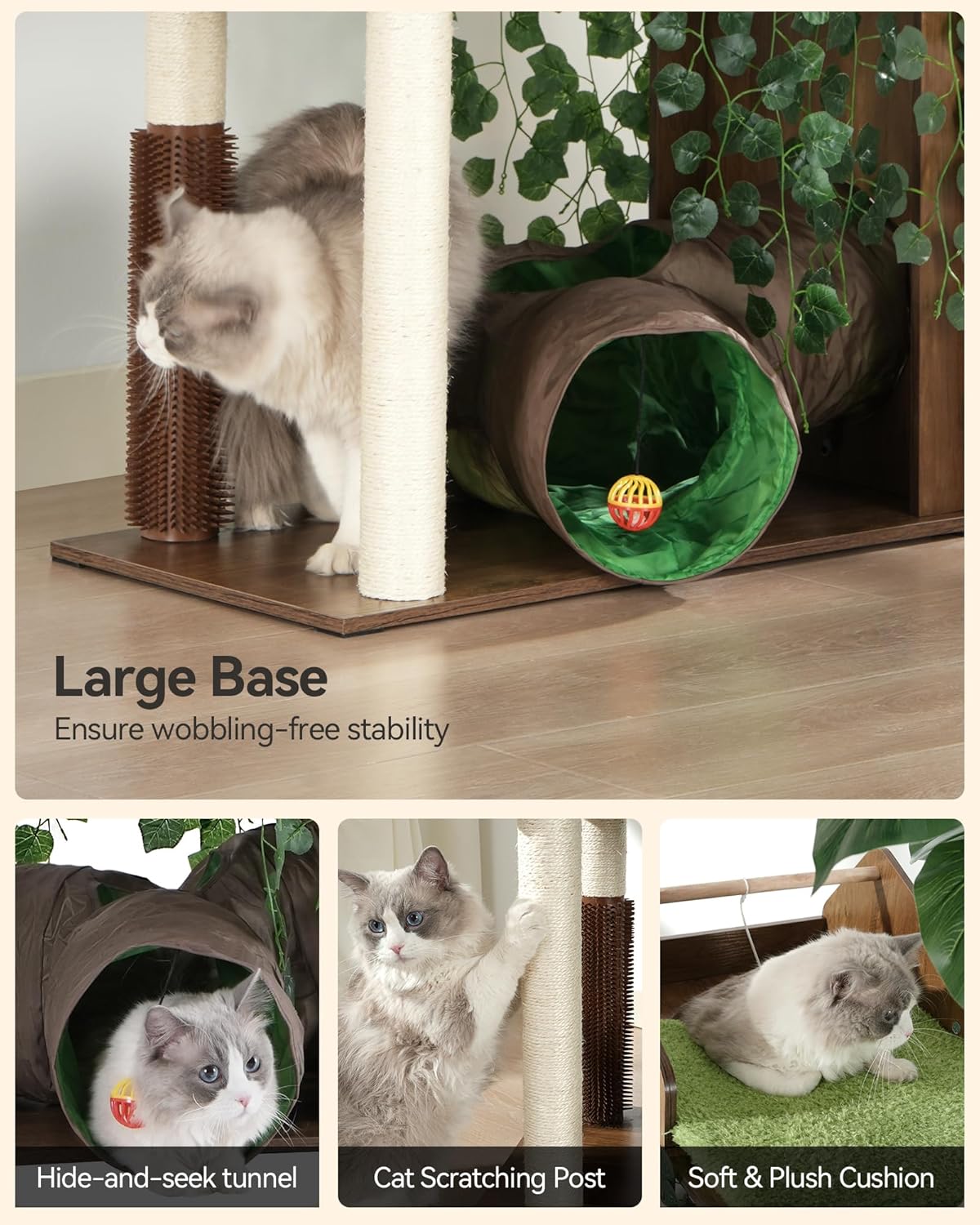 FourFurPets Large Cat Tree with Leaves, 72.8" Tall Cat Tower, Anti-tip Kit