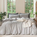 MooMee Duvet Cover Set 100% Washed Cotton Linen Like King