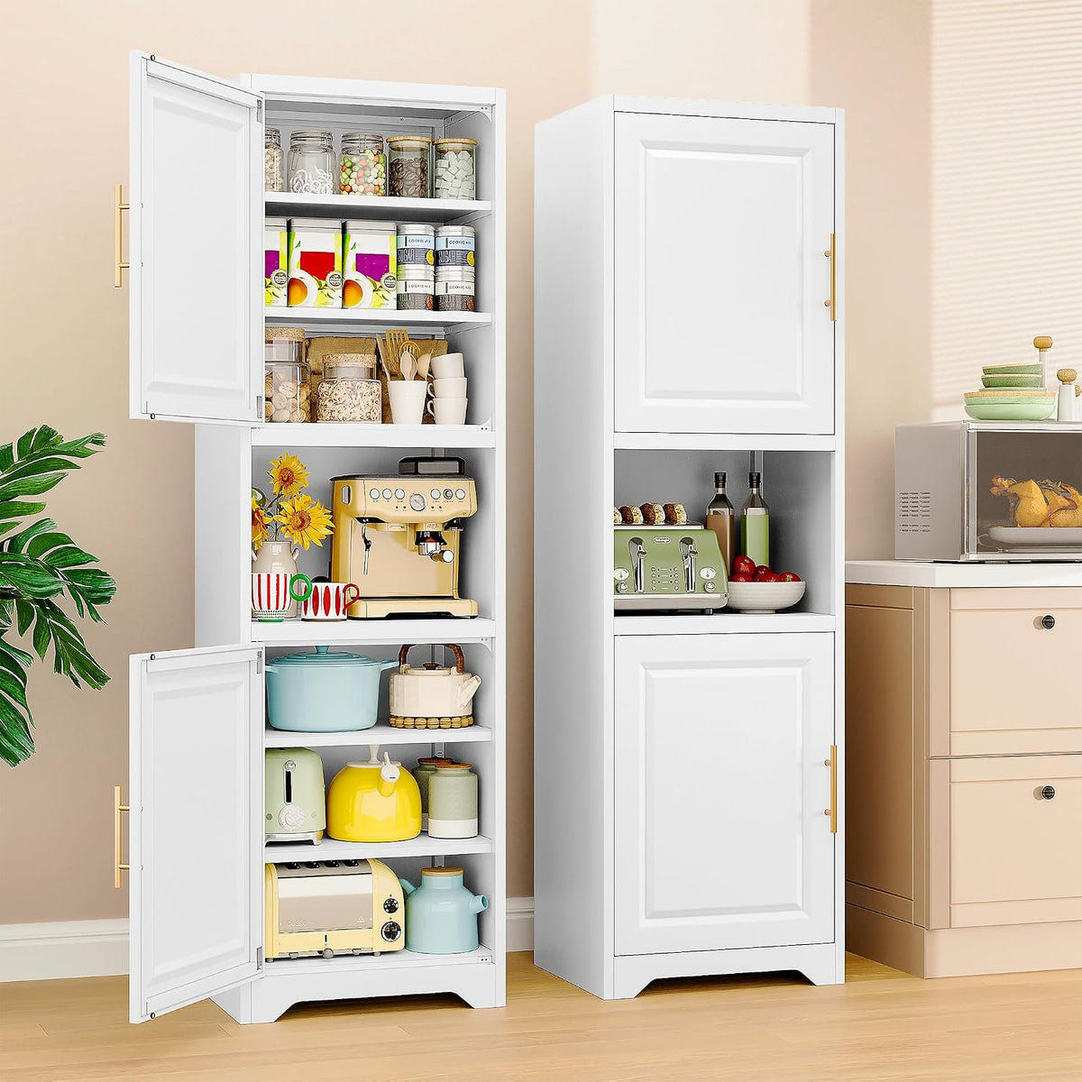 SISESOL 67" Tall Narrow Bathroom Storage Cabinet, 2 Door and 7 Shelves Slim Kitchen Pantry Cabinet, White Metal Bathroom Cabinets,Large Cupboard for Home,Kitchen,Laundry,Bathroom