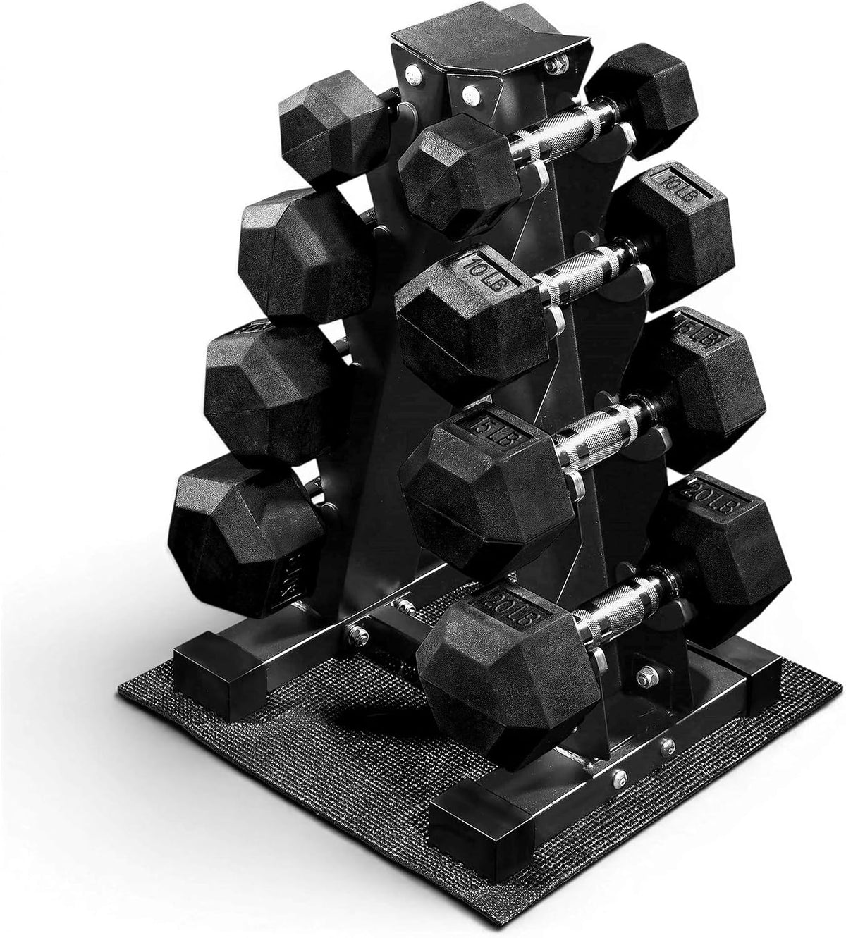 BalanceFrom Rubber Coated Hex Dumbbell Weight Set with Storage Rack, 100LB or 150LB or 200LB Set, 5-20 lbs or 5-25 lbs or 10-30 lbs Pairs