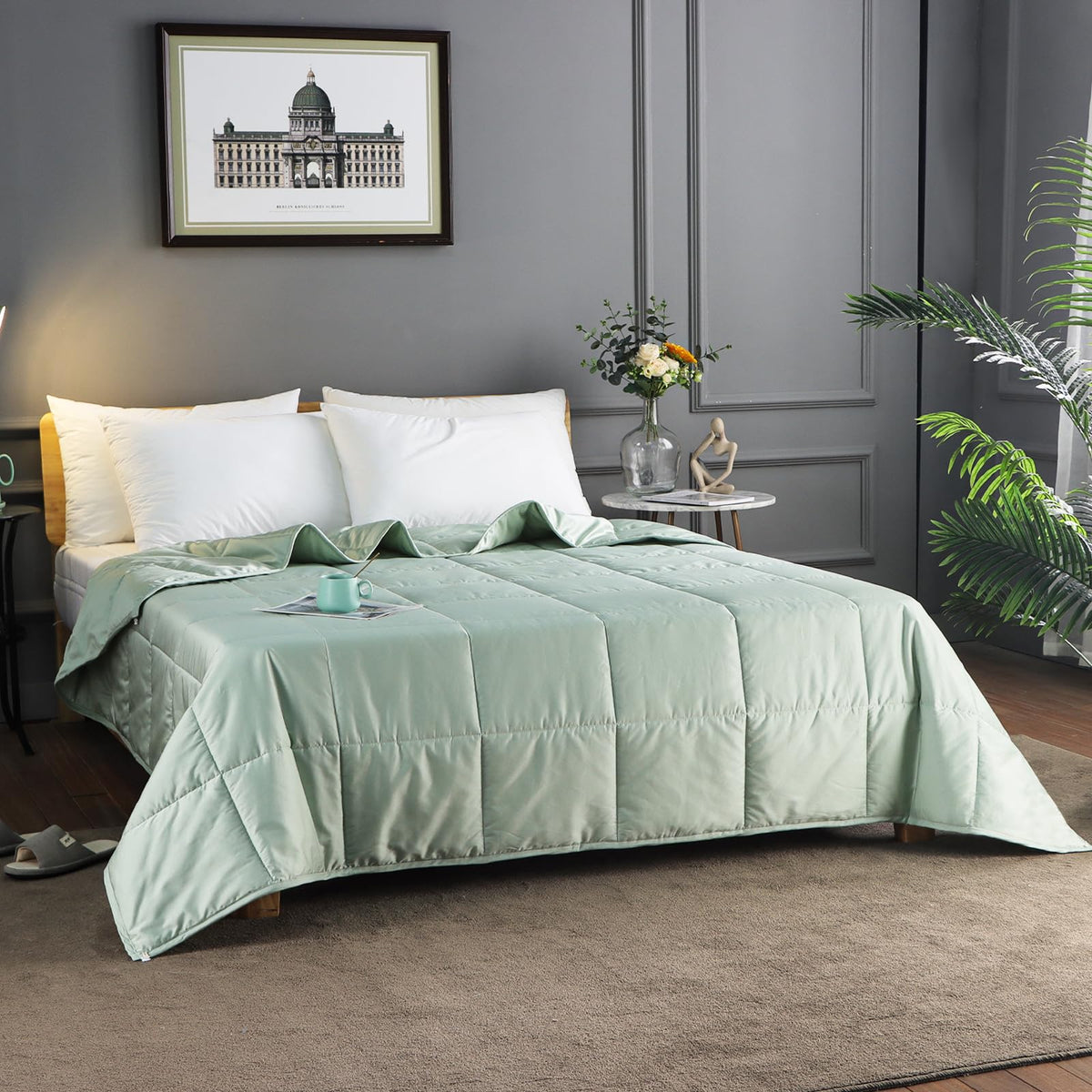 YOUR MOON Summer Lightweight Wool Comforter - Breathable & Thin Duvet Insert for Hot Sleepers, 100% Australian Lamb Wool Filling 100gsm with Pure Cotton Shell-Queen Size (White)