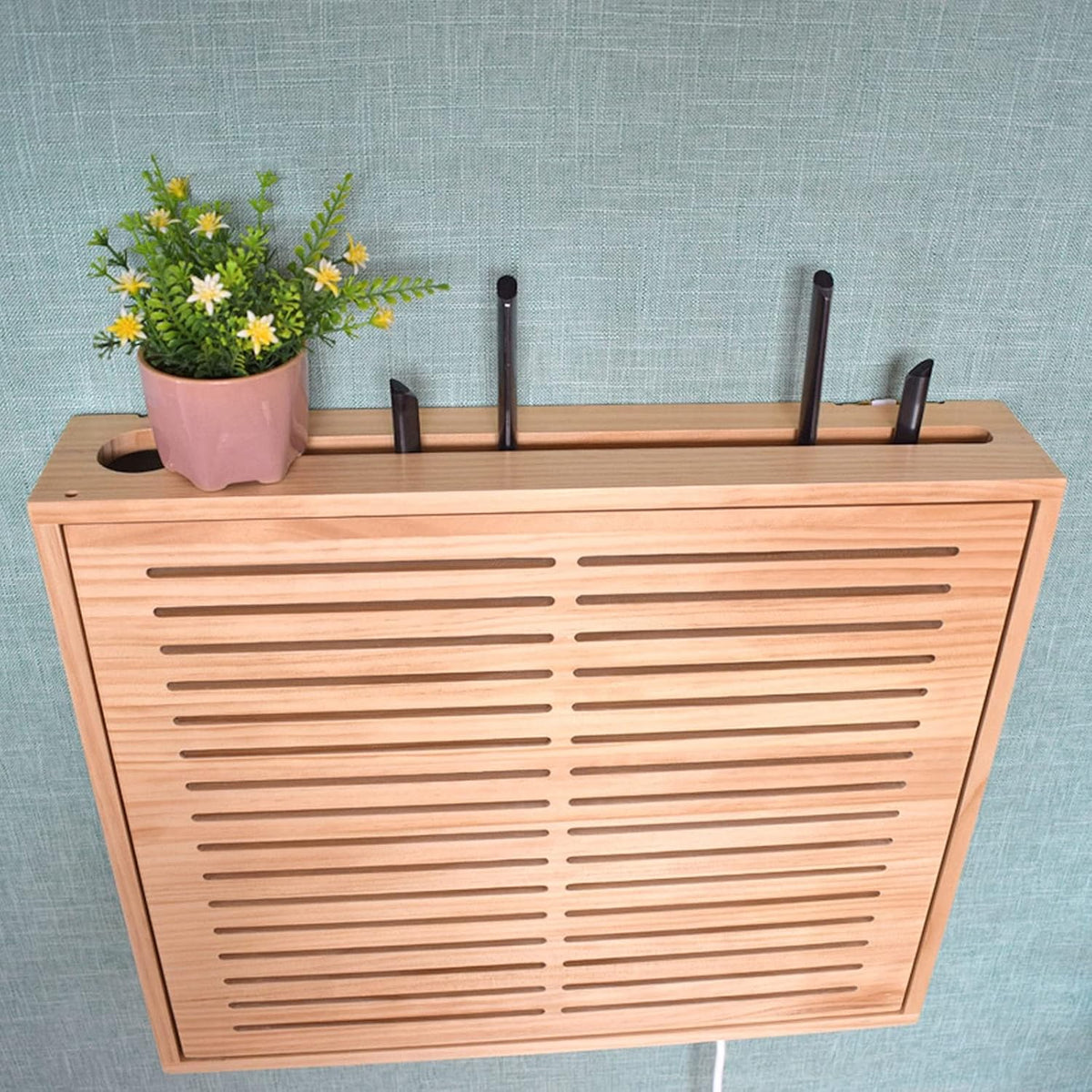 WiFi Wireless Router Storage Box Router Storage Box Simple Cable Management Box Multifunctional Wooden Wall Mounted Storage Box for Power Strip/Chargers/Adapters/Router Modem Router Holder Hider (Siz