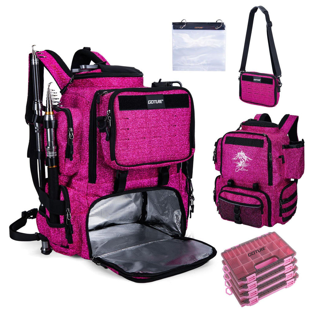Goture Fishing Backpack with Cooler, 4 Tackle Boxes, Detachable Sling Bag
