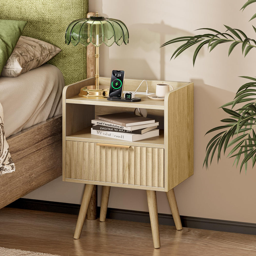 Huuger Nightstand Set of 2 with Charging Station, USB-C Port, End Tables