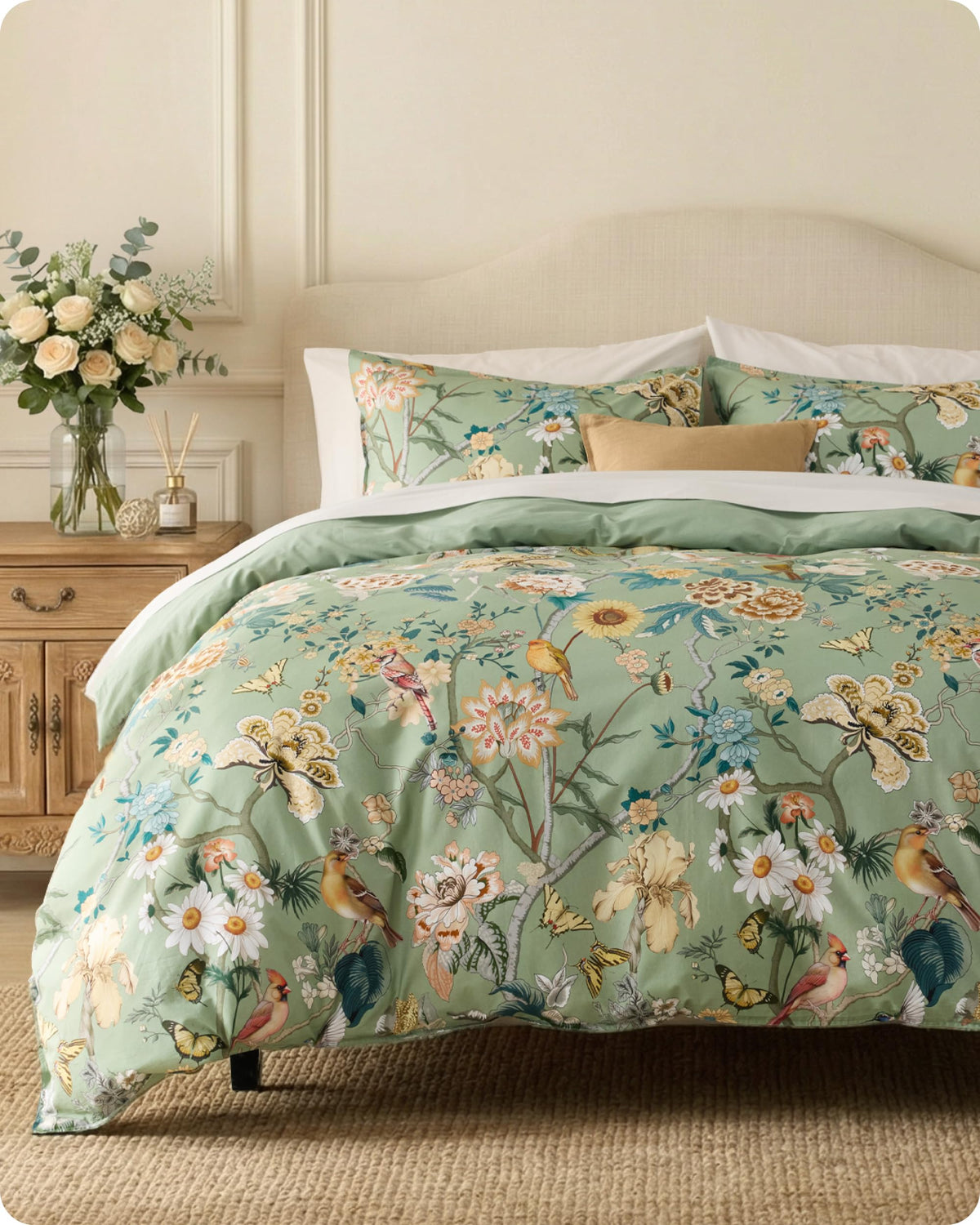 Bedsure PureWoven 100% Cotton Floral Duvet Cover Set, King, Light Blue