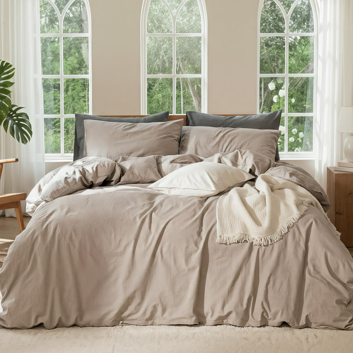 100% Linen Duvet Cover, Soft 3pcs Bedding Set with Zipper Closure, Natural Texture, Breathable for Hot Sleeper,Comforter Not Included(Flax Linen,Queen(90 * 90))