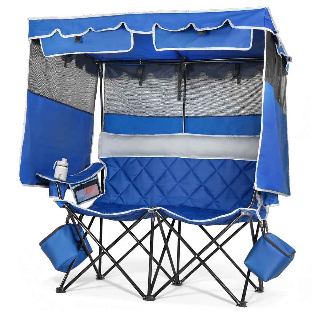 Suteck Double Camping Chair with Canopy, 660lbs Folding Loveseat with Shade