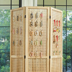 Pegboard Display, 5.6Ft Portable Freestanding Wall Organizer Wooden Room Divider Folding Privacy Screens for Craft Art Display Board (6 Panels, Natural)