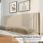 Gizoon Queen Bed Frame with Wingback Headboard, Upholstered Platform Bed