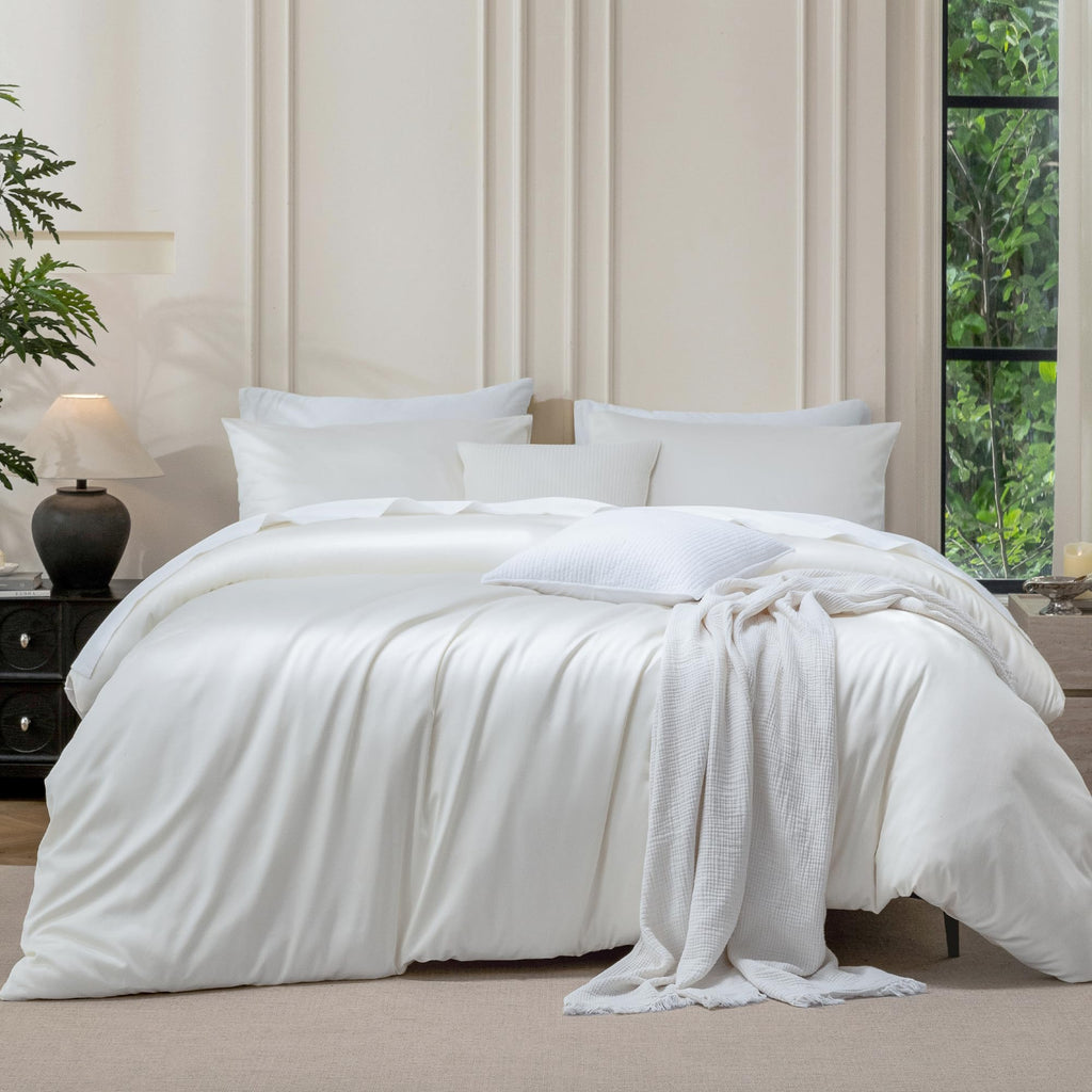 MooMee Queen Duvet Cover Set 100% Extra Long Staple Cotton Cooling Bedding