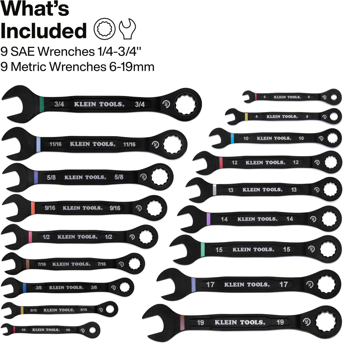 KLEIN TOOLS 69418CG 18-Piece Combination Ratcheting Wrench Set