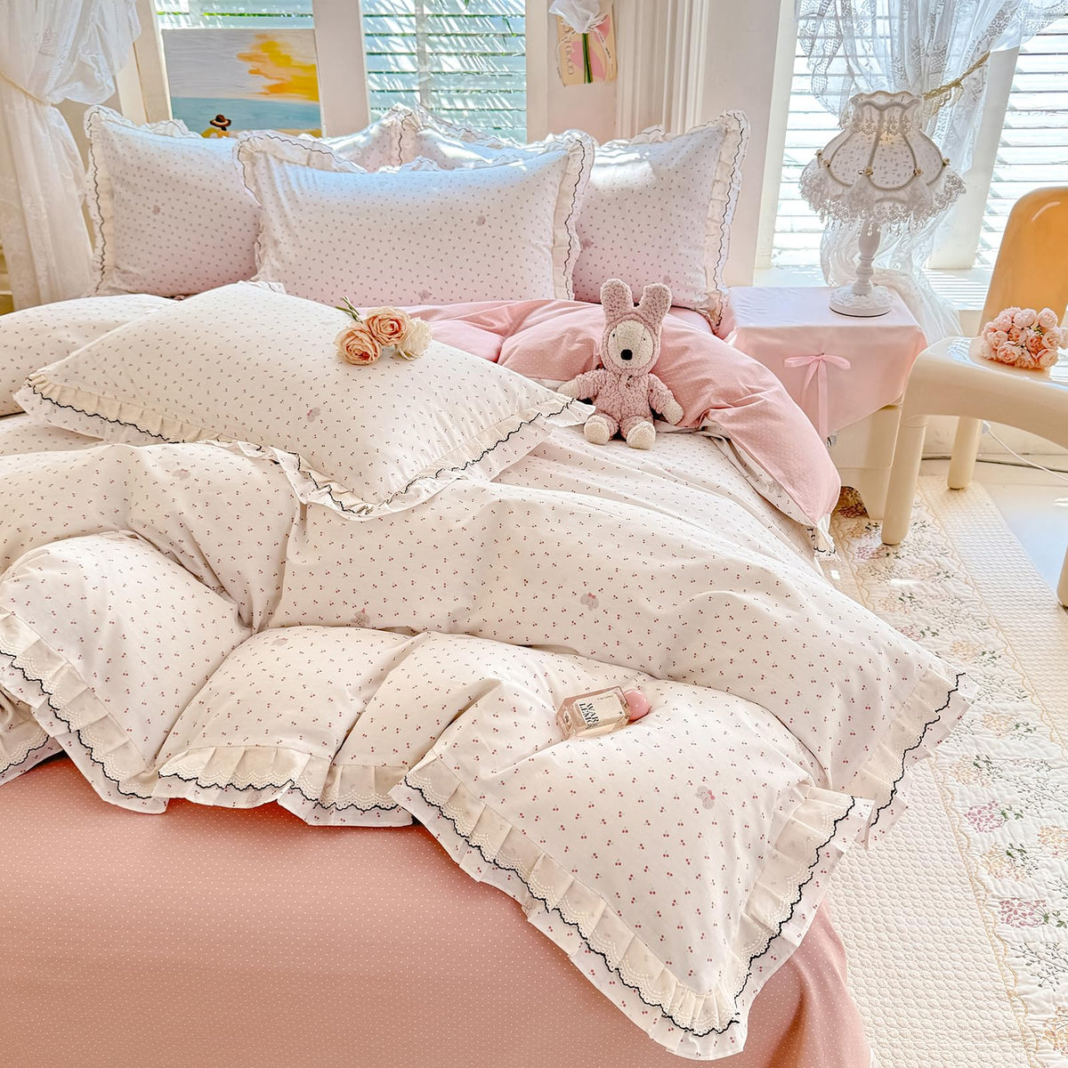LifeTB Green Floral 100% Jersey Knit Cotton Duvet Cover Queen Vintage Style Botanical Floral Bedding Set Chic Shabby Green Floral Comforter Cover Girl Women Flower Bedding Cover with 2 Pillowcases