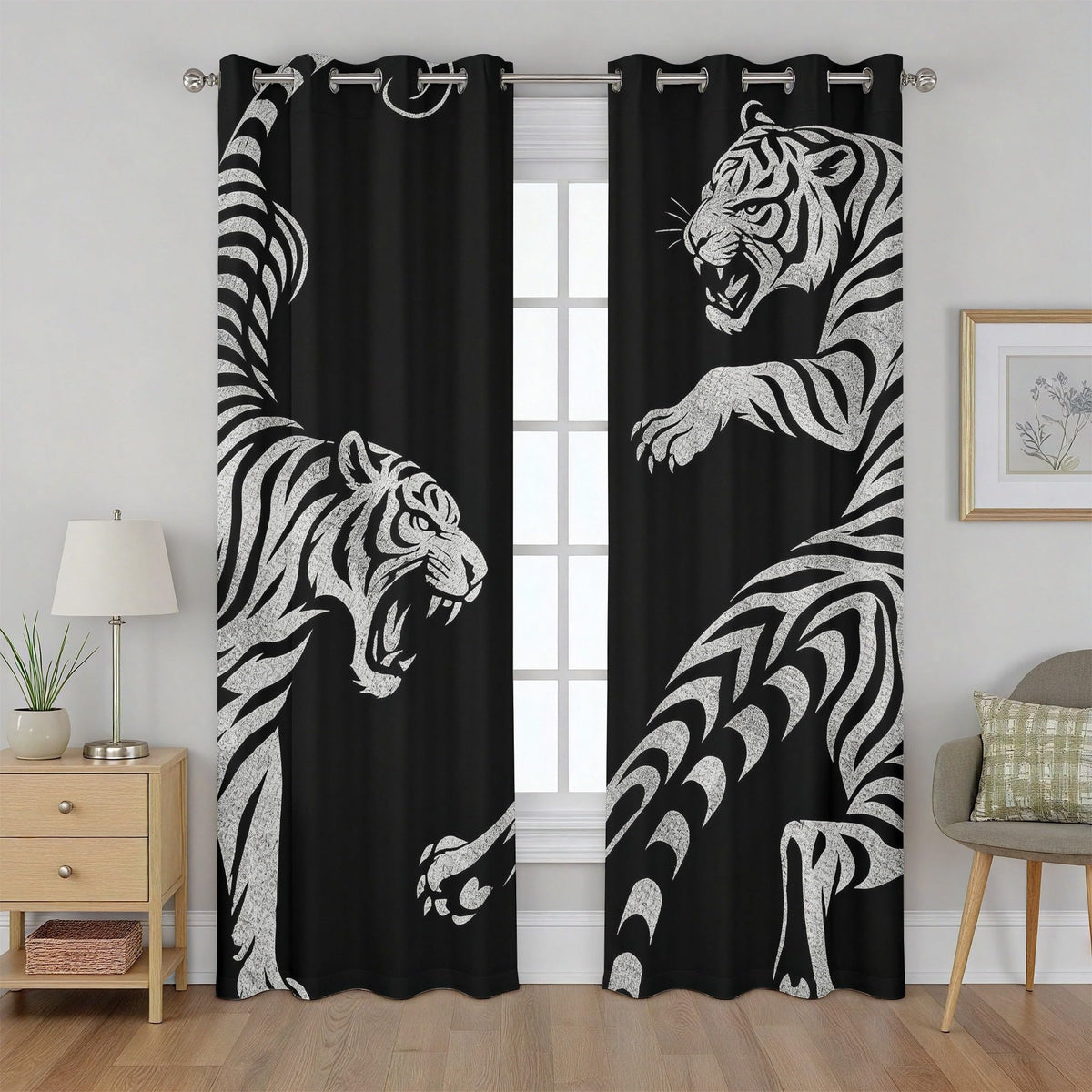 Forest Deer Blackout Curtain, Jungle Safari Animal Curtains 84 Inches Long