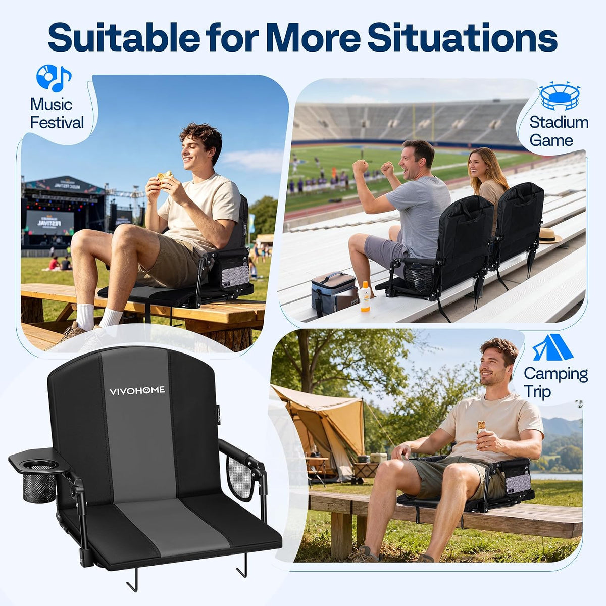 VIVOHOME Stadium Seats with Back Support, Bleacher Chairs for Sport Event