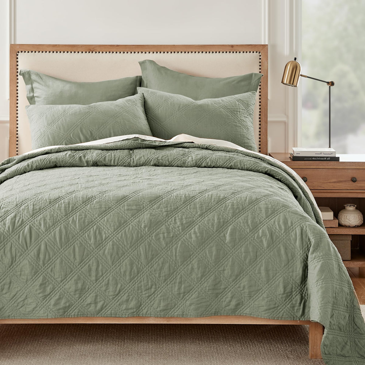 Levtex Home - 100% French Flax Linen Front/100% Cotton Back - Quilted Throw - French Flax Washed Linen - Charcoal - Throw Size (50 x 60in.)
